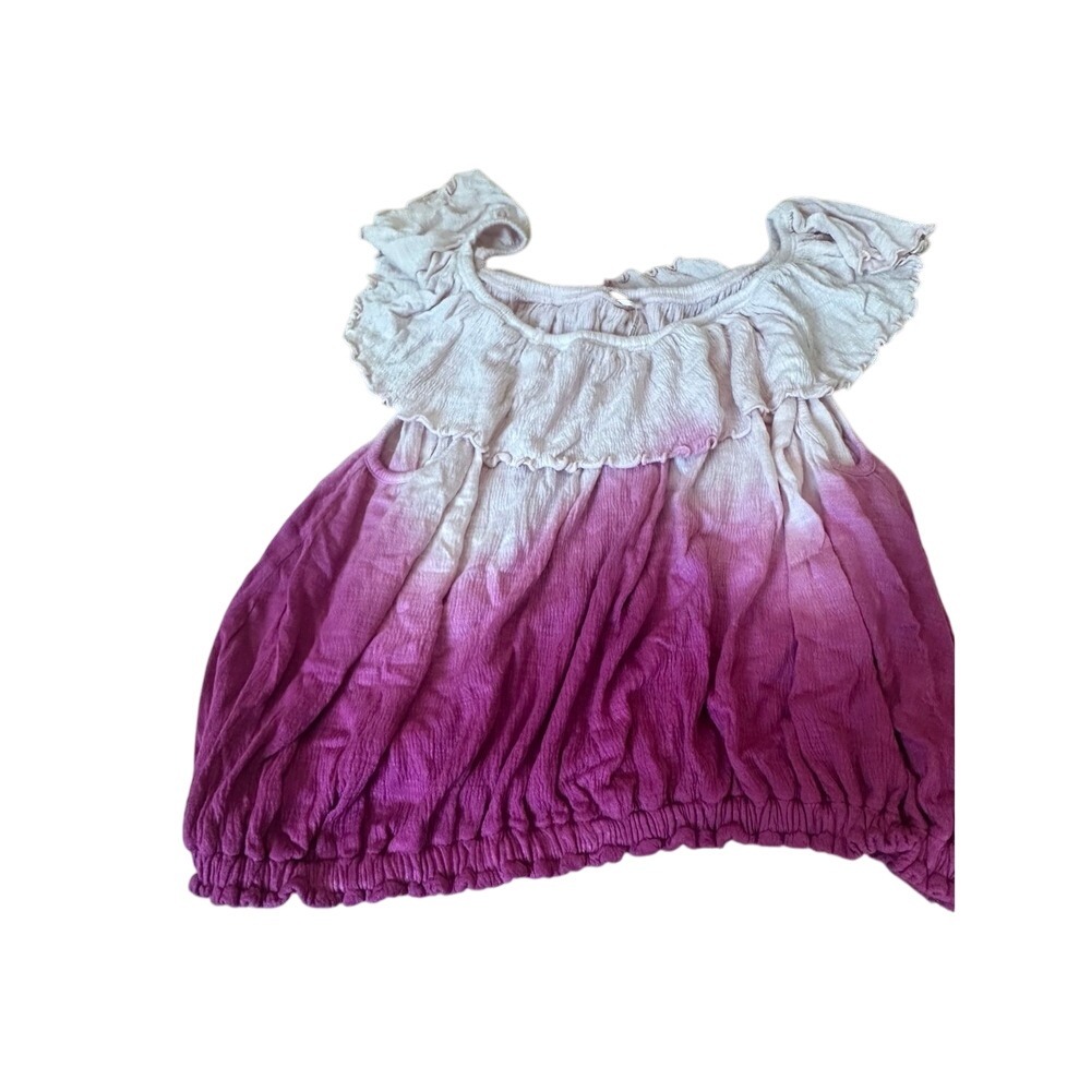 Free People Purple Ombre‎ Ruffle Neck Top Bohemian Blouse